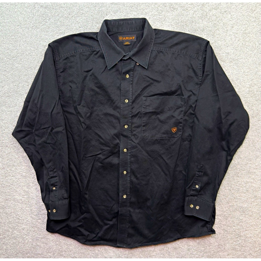 Ariat Men's XL Black Cotton Twill Western Work Shirt Long Sleeve Logo Button Up